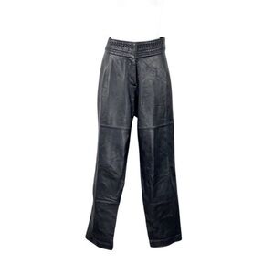 TCM black lamb napa leather motorcycle braided waist straight leg trousers pants